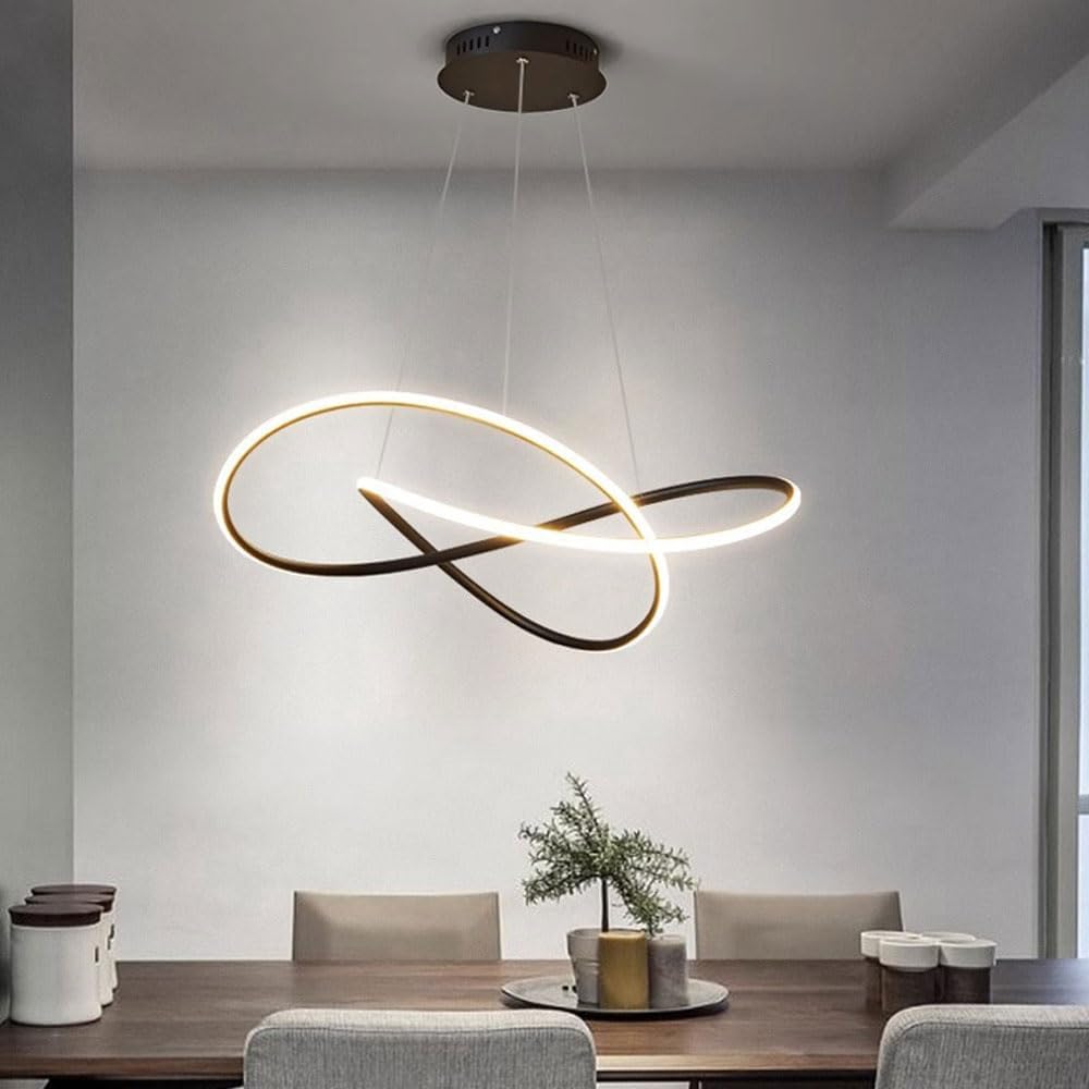 Lampadario Anello nero nel soggiorno, altezza regolabile