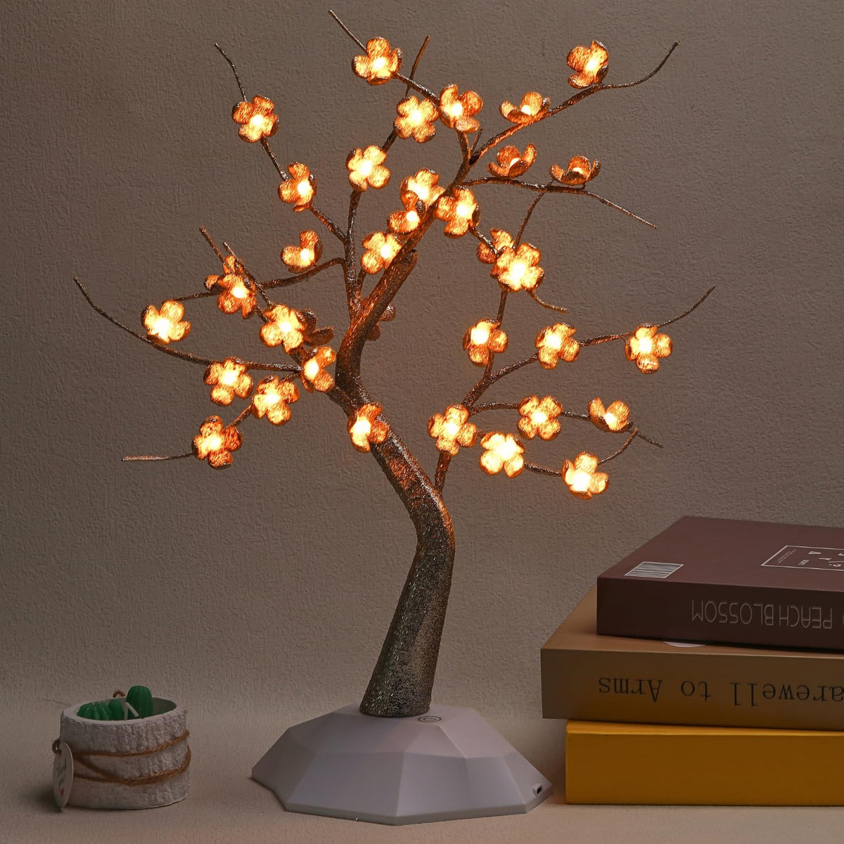 Albero Ciliegio LED su base bianca, vista frontale
